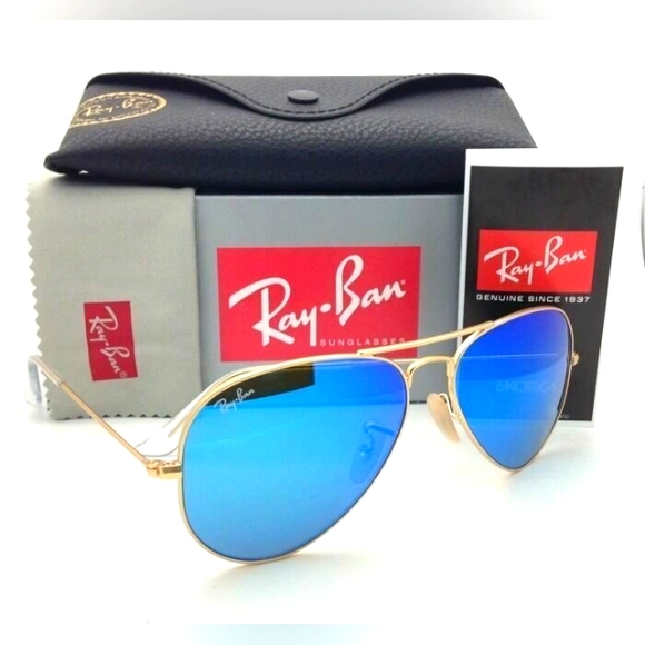 LIKE NEW RayBan Aviator RB3025 Blue Mirror Flash Lens Ray ban Sunglasses - Picture 4 of 16